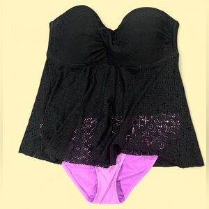 Merona Textured Strapless Bikini Top in Black Eyelet size XL Drapey